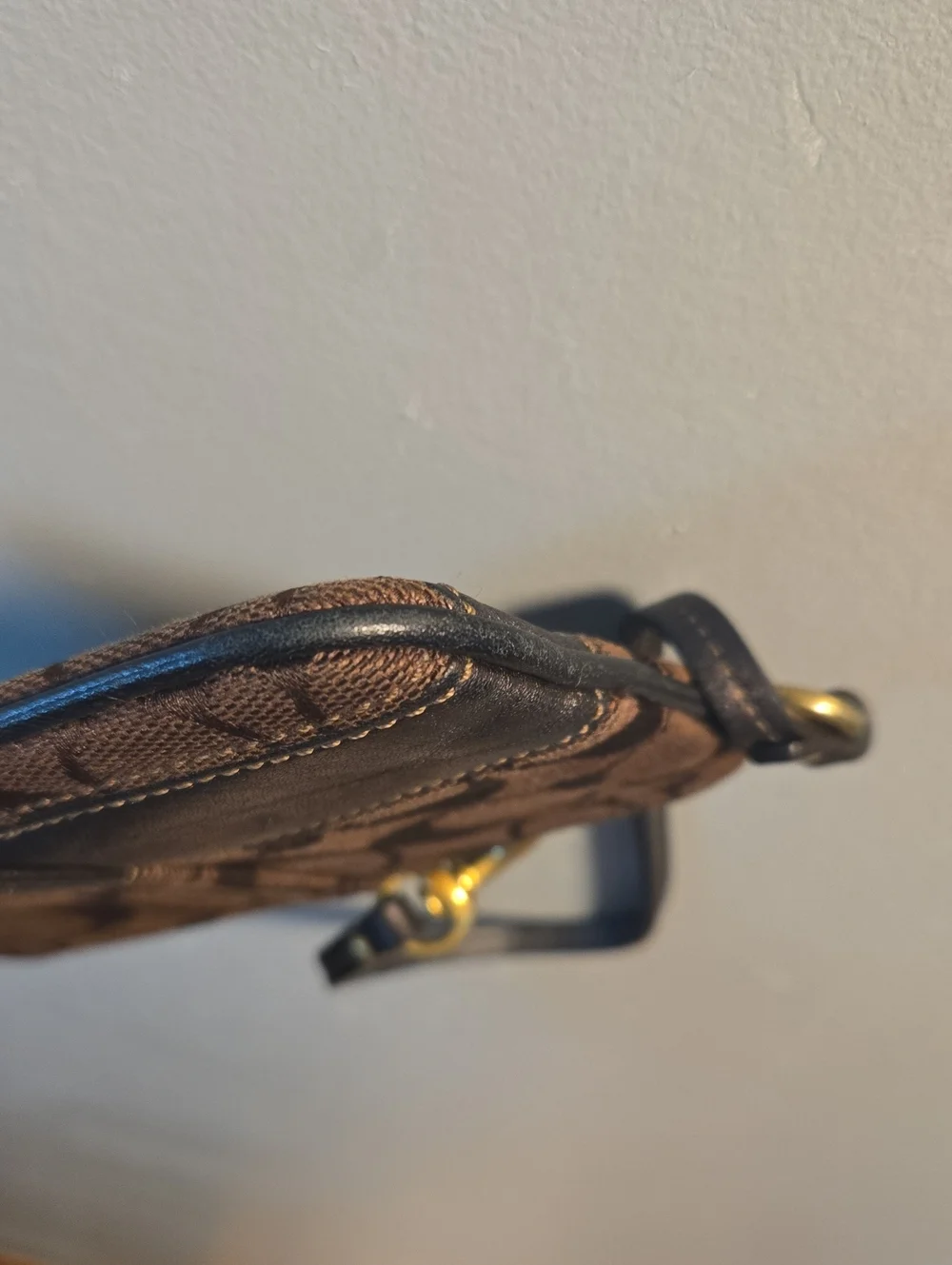 Coach Legacy Brown Signature Canvas Wristlet with Leather Trim